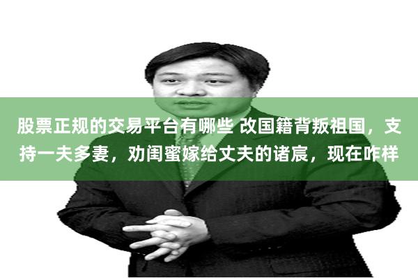 股票正规的交易平台有哪些 改国籍背叛祖国，支持一夫多妻，劝闺蜜嫁给丈夫的诸宸，现在咋样